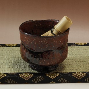 萩焼(伝統的工芸品)抹茶碗特上鉄赤釉鬼荒半筒筆洗線彫