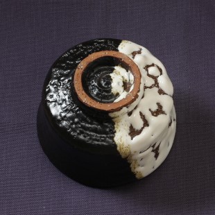 萩焼(伝統的工芸品)抹茶碗極上掛分け(鬼白荒竹＆黒釉)端反