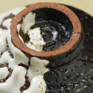 萩焼(伝統的工芸品)抹茶碗極上掛分け(鬼白荒竹＆黒釉)端反