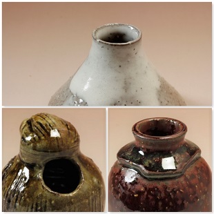 萩焼(伝統的工芸品)豆花入3点セット「初夢(一富士・二鷹・三茄子)」No2191