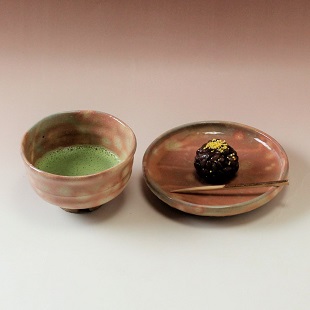 萩焼(伝統的工芸品)茶楽抹茶碗御本手半筒3点セット付