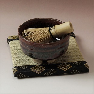 萩焼(伝統的工芸品)茶楽抹茶碗鉄赤釉荒半筒3点セット付