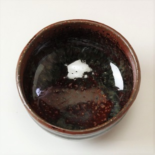 萩焼(伝統的工芸品)茶楽抹茶碗鉄赤釉荒半筒3点セット付