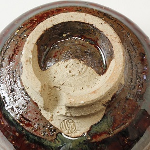 萩焼(伝統的工芸品)茶楽抹茶碗鉄赤釉荒半筒3点セット付