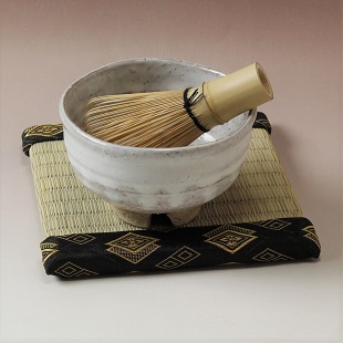 萩焼(伝統的工芸品)茶楽抹茶碗白萩掛分け半筒3点セット付