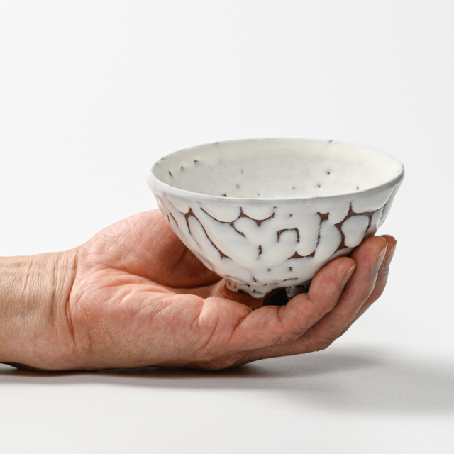 萩焼(伝統的工芸品)飯碗小鬼白松末広No314