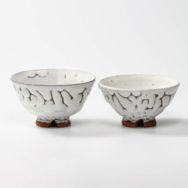 萩焼(伝統的工芸品)飯碗小鬼白松末広No314