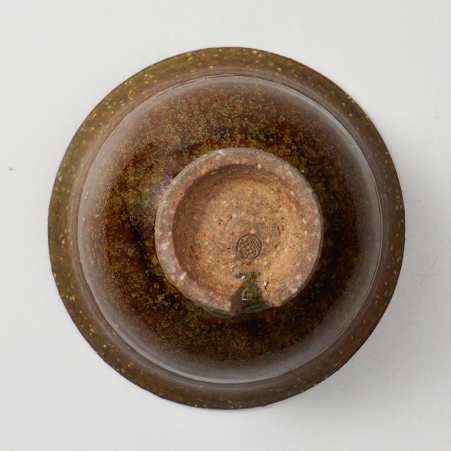 萩焼(伝統的工芸品)飯碗大鉄釉掛分け朝顔No346