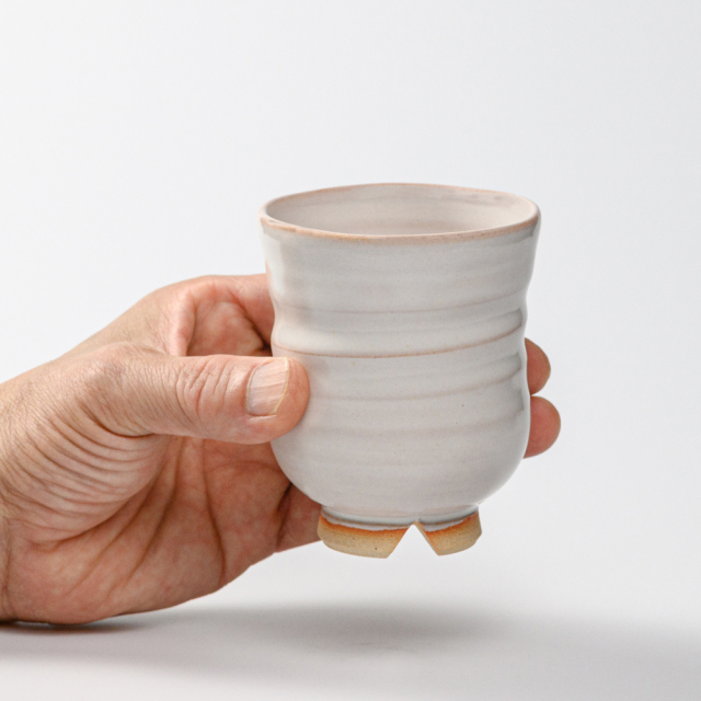 萩焼(伝統的工芸品)湯呑大白姫胴締