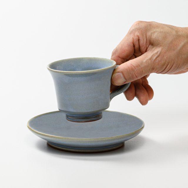 萩焼(伝統的工芸品)カップ＆ソーサ淡青釉末広No5004