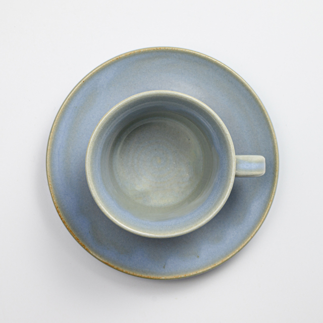 萩焼(伝統的工芸品)カップ＆ソーサ淡青釉末広No5004