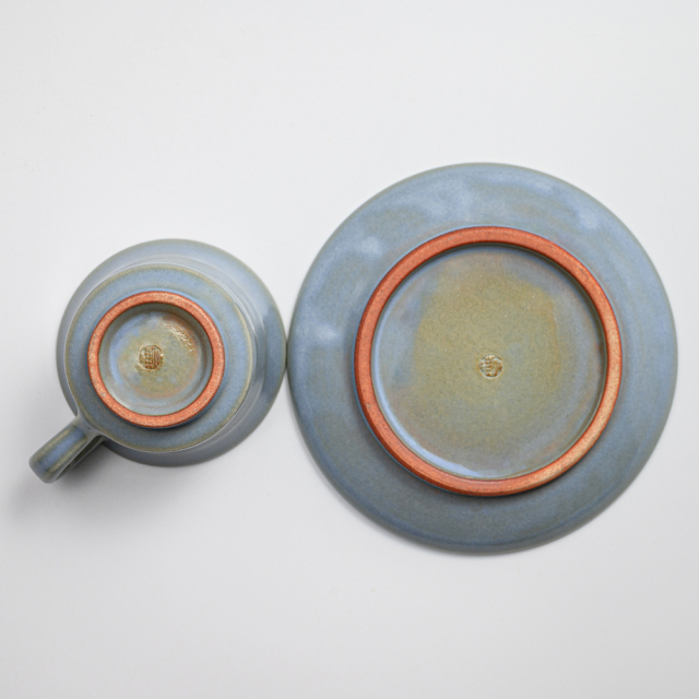 萩焼(伝統的工芸品)カップ＆ソーサ淡青釉末広No5004