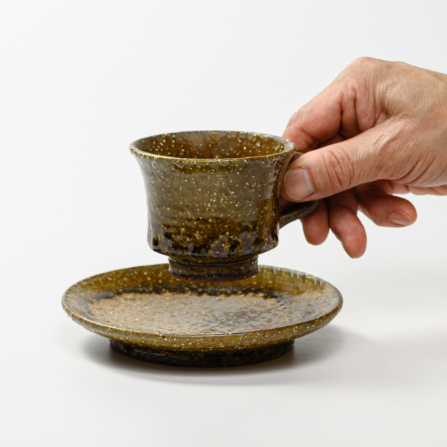 萩焼(伝統的工芸品)カップ＆ソーサ緑釉端反No508