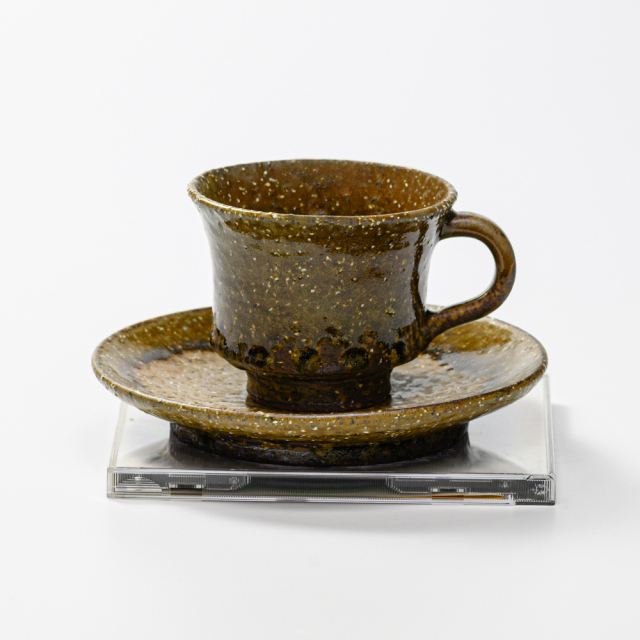 萩焼(伝統的工芸品)カップ＆ソーサ緑釉端反No508