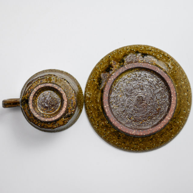 萩焼(伝統的工芸品)カップ＆ソーサ緑釉端反No508