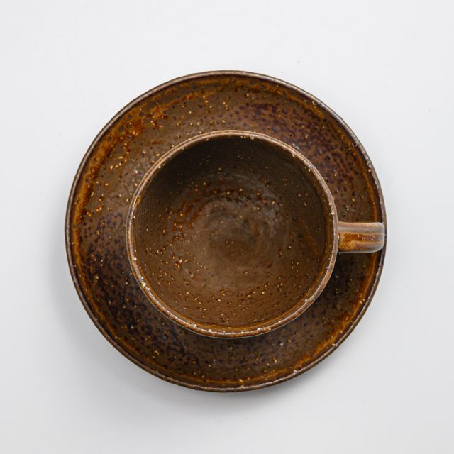 萩焼(伝統的工芸品)カップ＆ソーサ鉄釉呉器No511