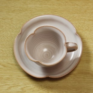 萩焼(伝統的工芸品)カップ＆ソーサ白姫輪花