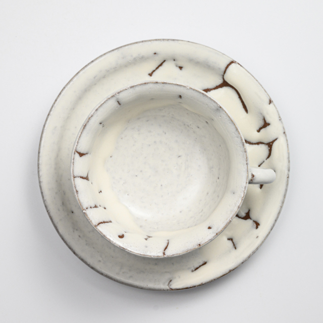 萩焼(伝統的工芸品)カップ＆ソーサ鬼白松朝顔平No522