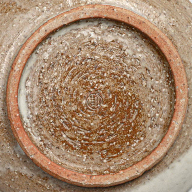 萩焼(伝統的工芸品)カップ＆ソーサ白萩掛分け胴締No529