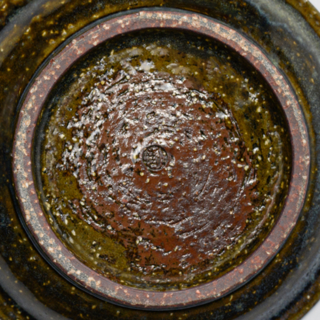 萩焼(伝統的工芸品)カップ＆ソーサ鉄青釉平高付No533