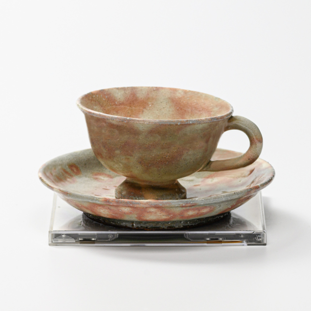 萩焼(伝統的工芸品)カップ＆ソーサ御本手平高付No535