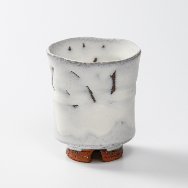 萩焼(伝統的工芸品)湯呑大鬼白竹端反えくぼNo54