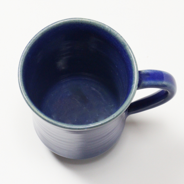 手作り藍釉マグカップ 萩焼(伝統的工芸品)マグカップ小藍釉端反