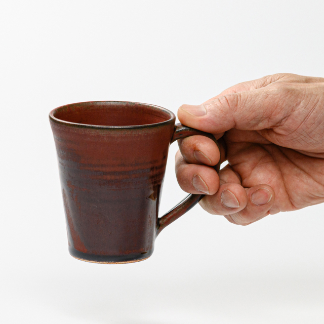 萩焼(伝統的工芸品)マグカップ小鉄赤釉末広碁笥底No573