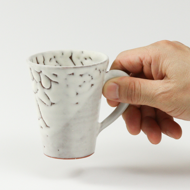 萩焼(伝統的工芸品)マグカップ小鬼白松末広碁笥底