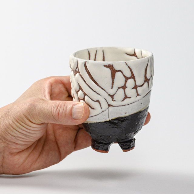 萩焼(伝統的工芸品)湯呑大掛分け(鬼白特＆黒釉)呉器ヘラメ