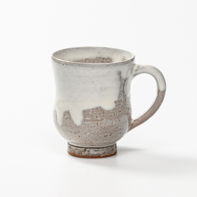 萩焼(伝統的工芸品)マグカップ小白萩掛分け胴締No580