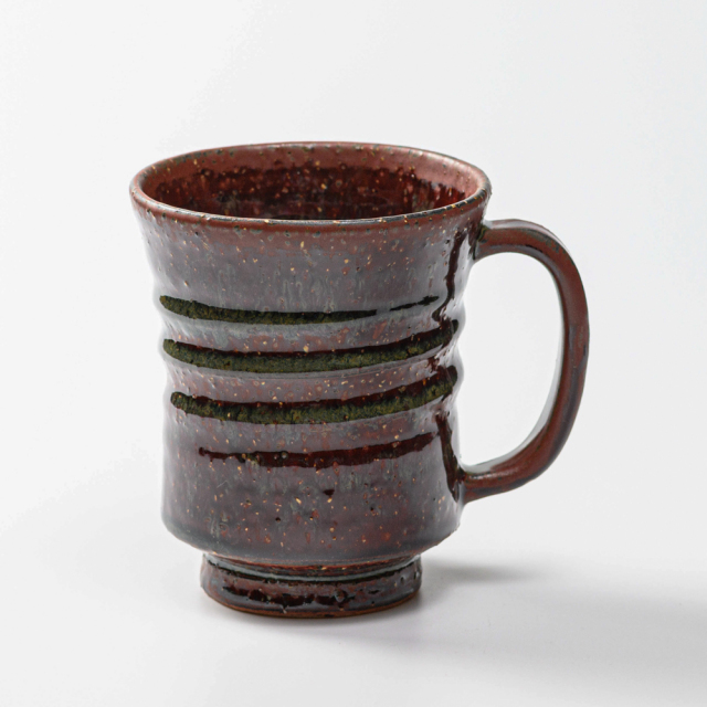 萩焼(伝統的工芸品)ビールジョッキ鉄赤釉荒端反No614