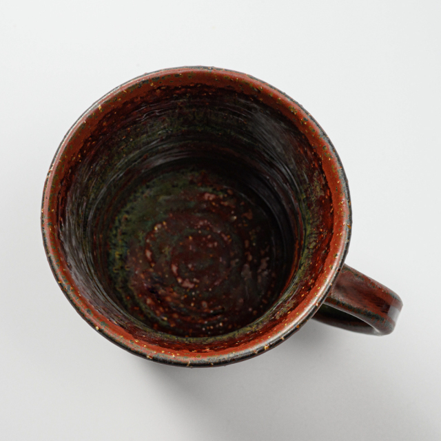 萩焼(伝統的工芸品)ビールジョッキ鉄赤釉荒端反No614