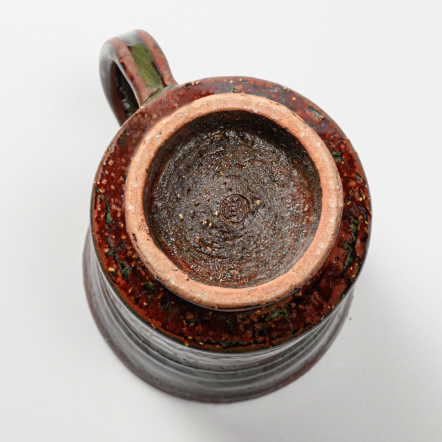 萩焼(伝統的工芸品)ビールジョッキ鉄赤釉荒端反No614