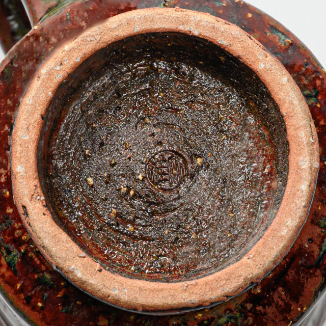 萩焼(伝統的工芸品)ビールジョッキ鉄赤釉荒端反No614