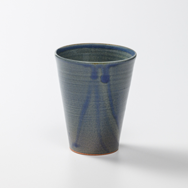 萩焼(伝統的工芸品)タンブラー小淡藍釉筒碁笥底No716