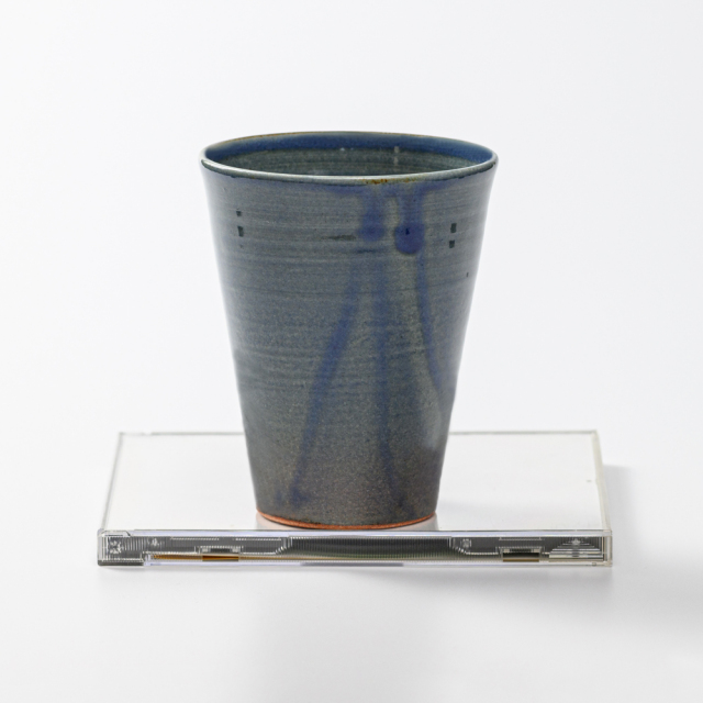 萩焼(伝統的工芸品)タンブラー小淡藍釉筒碁笥底No716