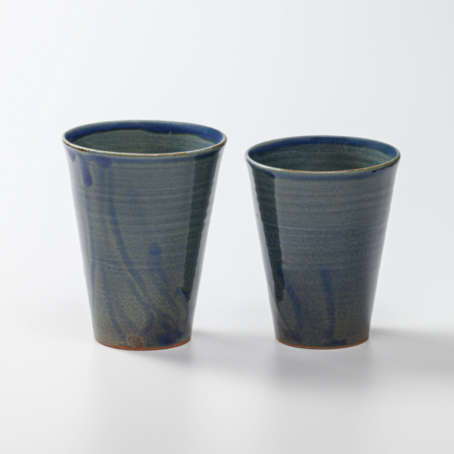 萩焼(伝統的工芸品)タンブラー小淡藍釉筒碁笥底No716