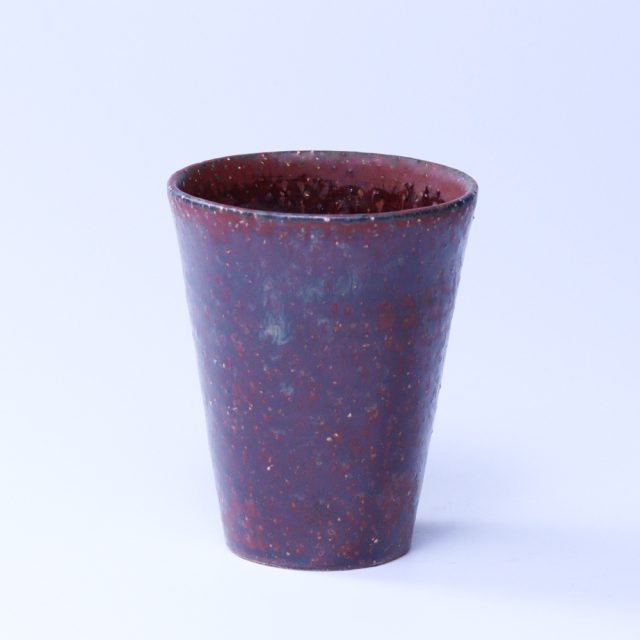 萩焼(伝統的工芸品)タンブラー鉄赤釉荒筒碁笥底No717