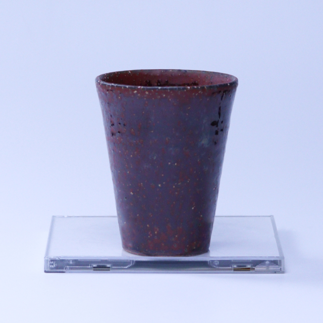 萩焼(伝統的工芸品)タンブラー鉄赤釉荒筒碁笥底No717