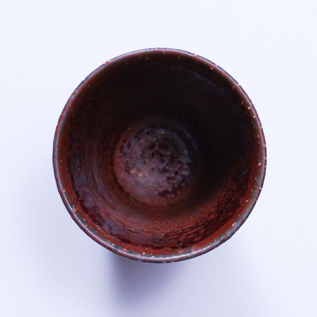 萩焼(伝統的工芸品)タンブラー鉄赤釉荒筒碁笥底No717