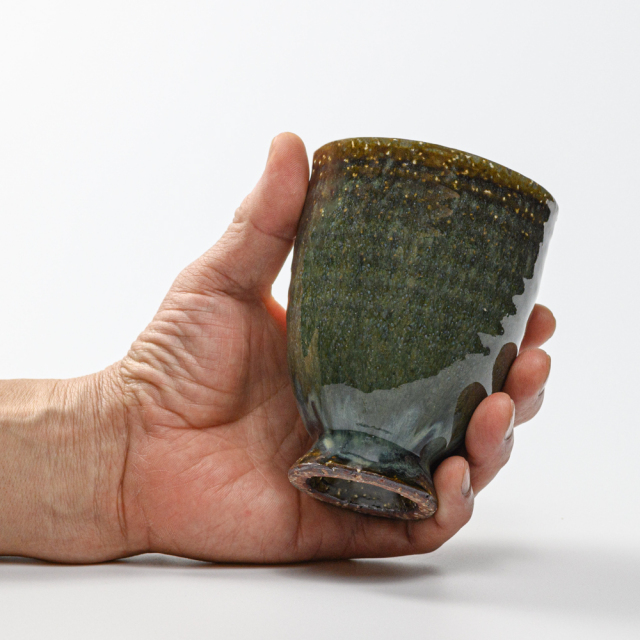 萩焼(伝統的工芸品)タンブラー大鉄青釉呉器撥高台No723