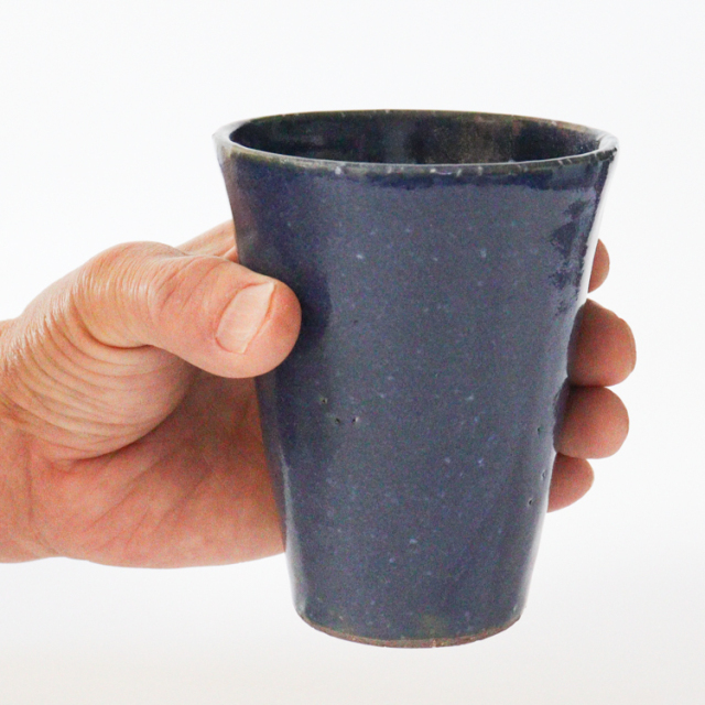 萩焼(伝統的工芸品)タンブラー大藍釉筒碁笥底