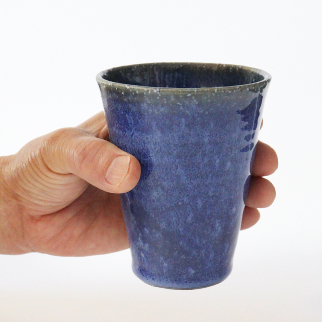 萩焼(伝統的工芸品)タンブラー大透青釉筒碁笥底No725