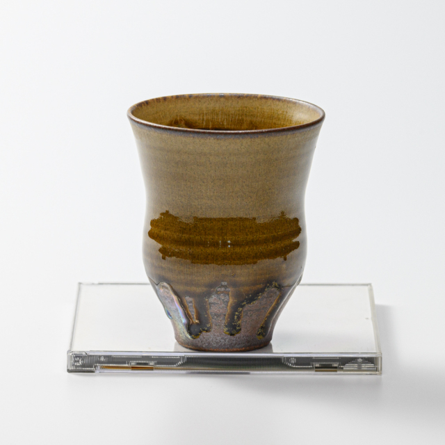 萩焼(伝統的工芸品)タンブラー大緑釉細胴締碁笥底No726