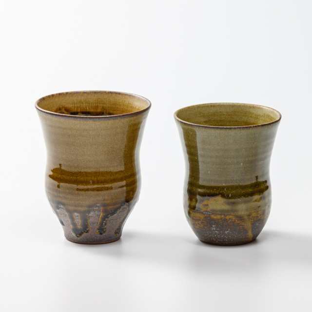 萩焼(伝統的工芸品)タンブラー大緑釉細胴締碁笥底No726