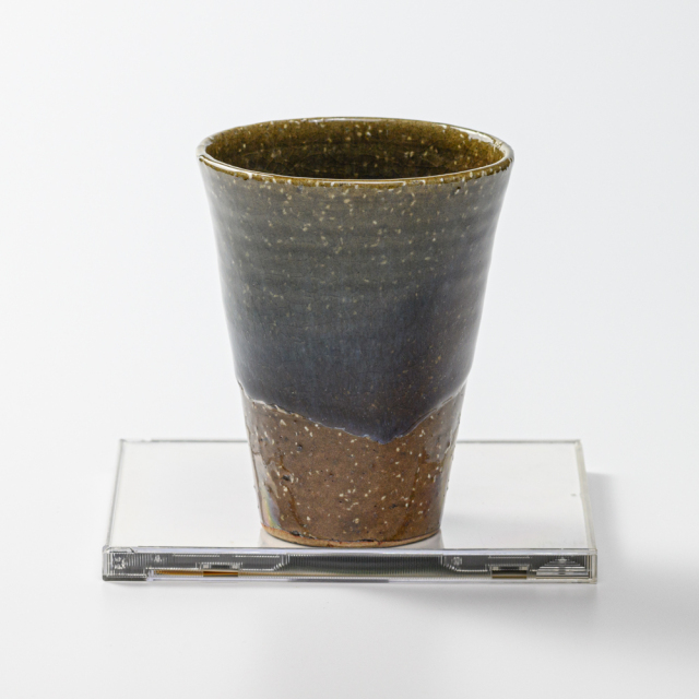 萩焼(伝統的工芸品)タンブラー大鉄青釉筒碁笥底No733