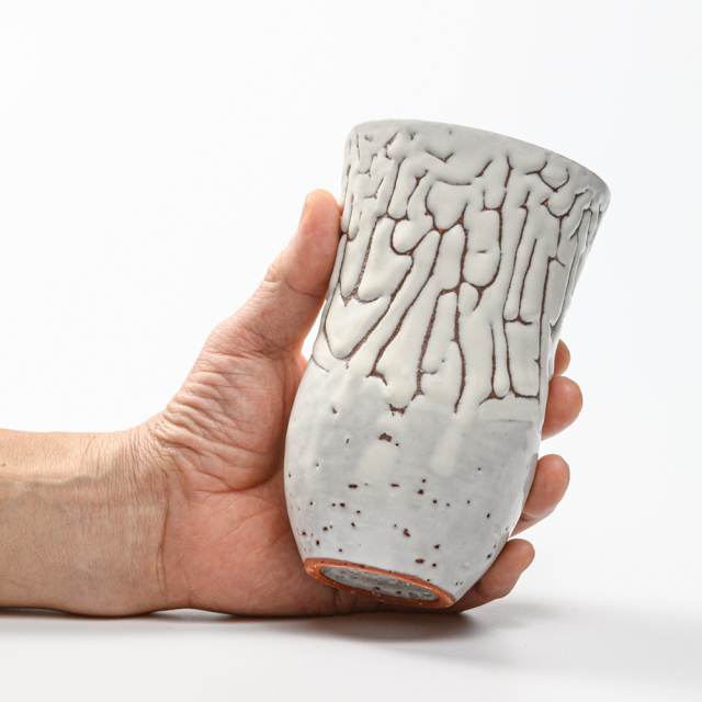 萩焼(伝統的工芸品)タンブラー特大鬼白松胴締碁笥底No741