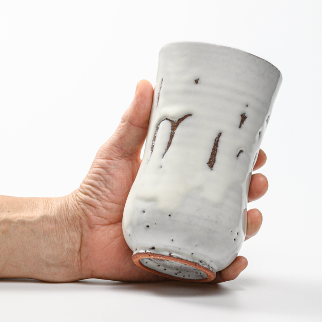 萩焼(伝統的工芸品)タンブラー特大鬼白竹胴締碁笥底No742