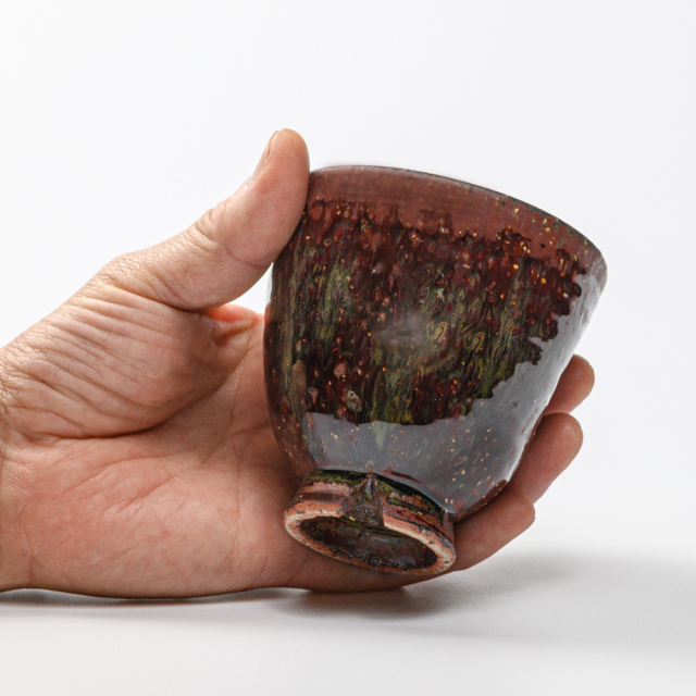 萩焼(伝統的工芸品)フリーカップ鉄赤釉荒呉器えくぼNo765